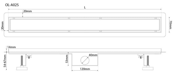 Rustfrit stål lineært gulvbruseafløb, sort, 100 cm