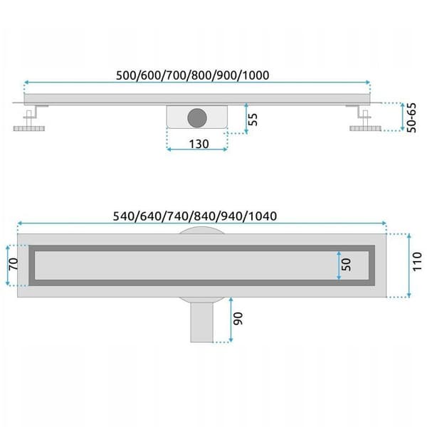 Duschränna - Rea - Neox Pro - Rostfritt Stål AISI 304 - 94 x 11 x 65 cm - 360° Rotationsdränering
