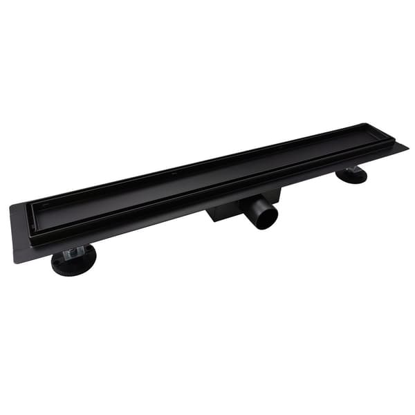 Rustfrit stål lineært gulvbruseafløb, sort, 60 cm