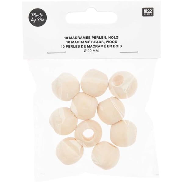 10 runda makramepärlor - naturligt trä - 20 mm