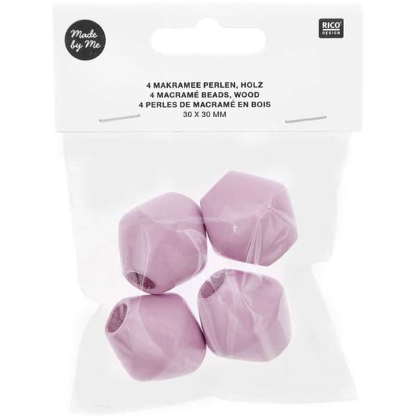 4 snurrpärlor för makrame - lila trä - 30 mm