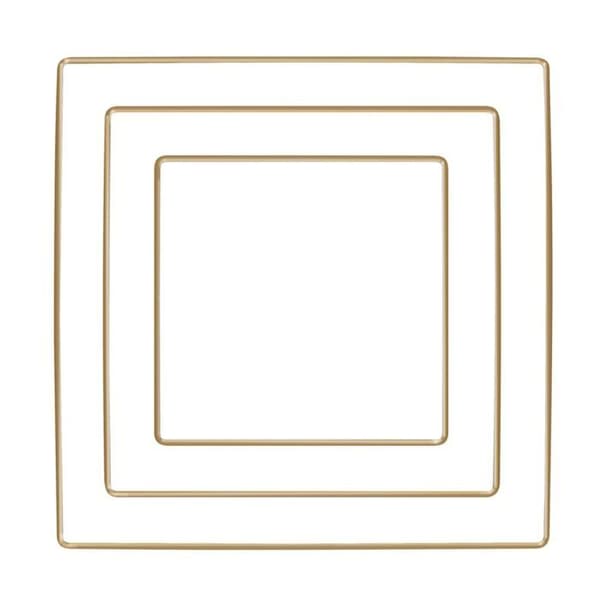 3 Guld fyrkantiga metallringar - 20, 25 och 30 cm