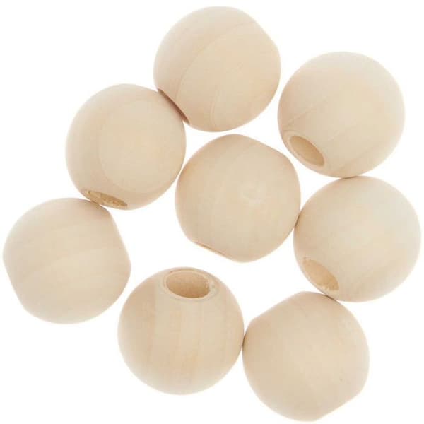 8 runda makramepärlor - naturligt trä - 25 mm