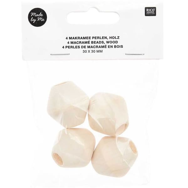 4 snurrpärlor för macrame - naturligt trä - 30 mm
