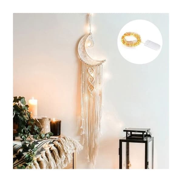 Drömfångare - Makramé - Dubbel Måne - LED - 96 cm - Drömfångare