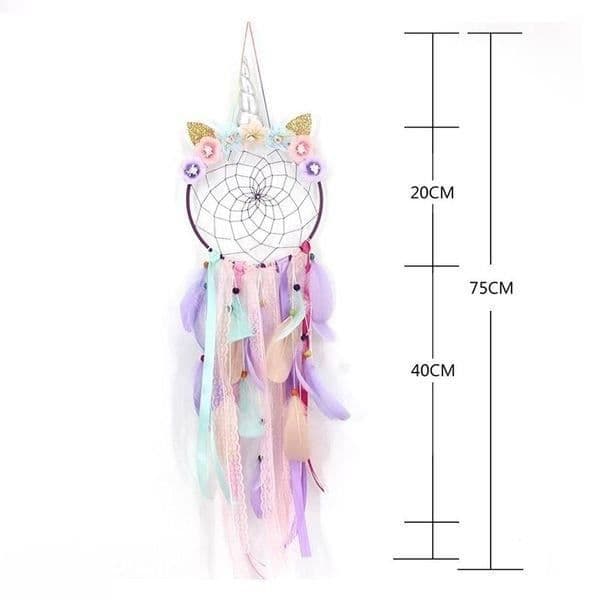 Drömfångare - Enhörning - Lila blomkrans - LED - 75 cm - Drömfångare