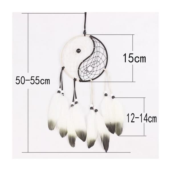 Attrape-Rêve - Yin Yang - Inredning - Fjädrar - Pärlor - 50-55 cm