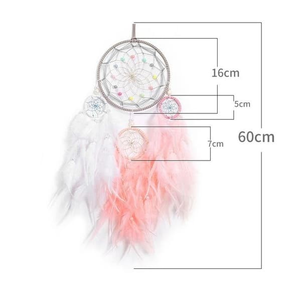 Drömfångare - Ej specificerad - Blommönster - Vita och Röda Fjädrar - 60 cm - Inredning