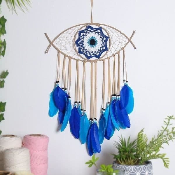 Drömfångare - Amulett - Blå - 38 cm - Dekoration - Drömfångare