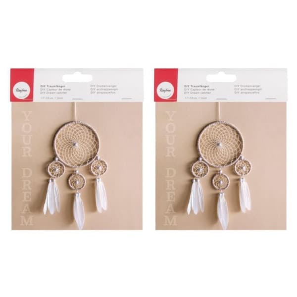 2 beige och vita drömfångare DIY-kit