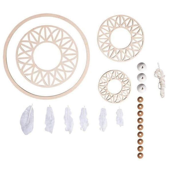 Dreamcatcher kit storformat 74 cm - Träskiva ø 18 cm, pärlor, snöre, fjädrar