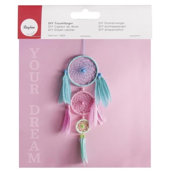 Dreamcatcher Kit - Rayher - Flerfärgad - 14x41cm - Färgglada fjädrar - För vuxna