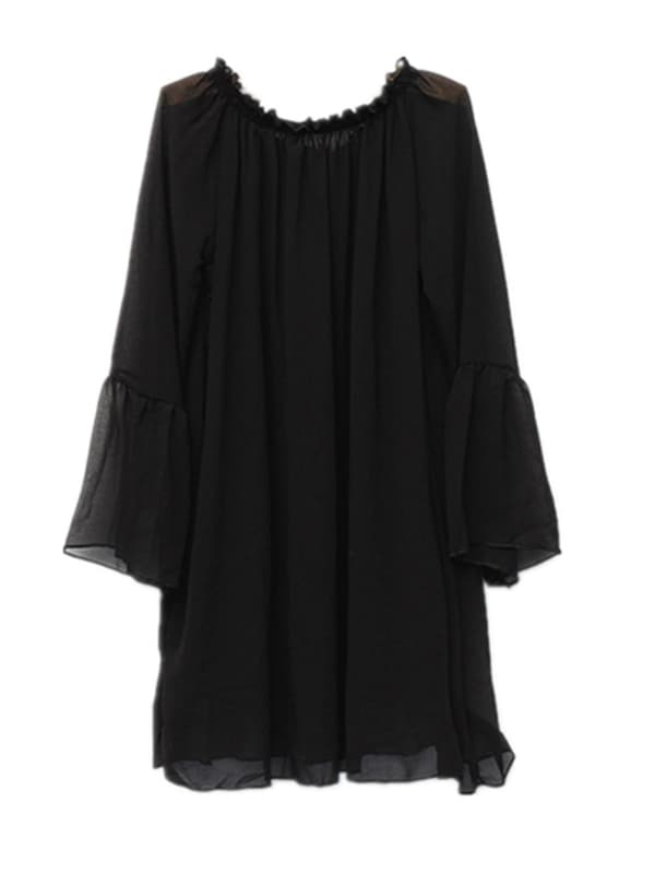 US Plus 11 Färger Dam Off Shoulder Solid Långärmad Chiffong Lös Mini Klänning