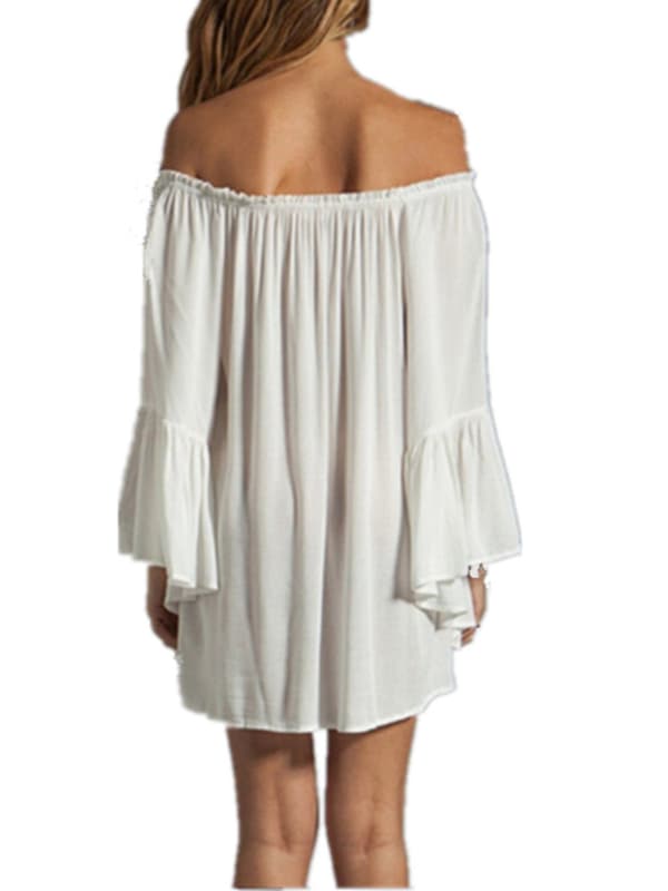 US Plus 11 Färger Dam Off Shoulder Solid Långärmad Chiffong Lös Mini Klänning
