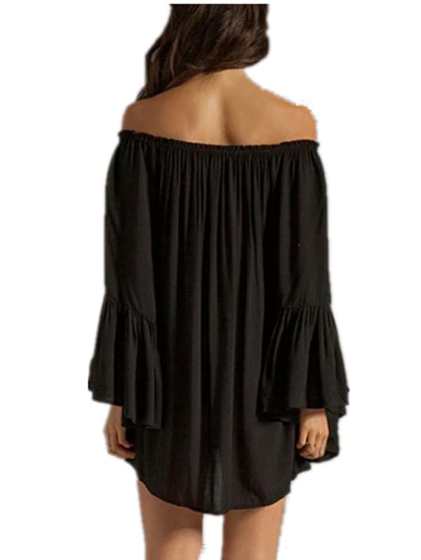 US Plus 11 Färger Dam Off Shoulder Solid Långärmad Chiffong Lös Mini Klänning