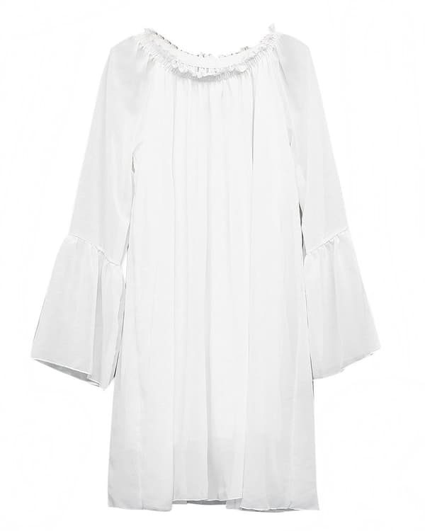 US Plus 11 Färger Dam Off Shoulder Solid Långärmad Chiffong Lös Mini Klänning