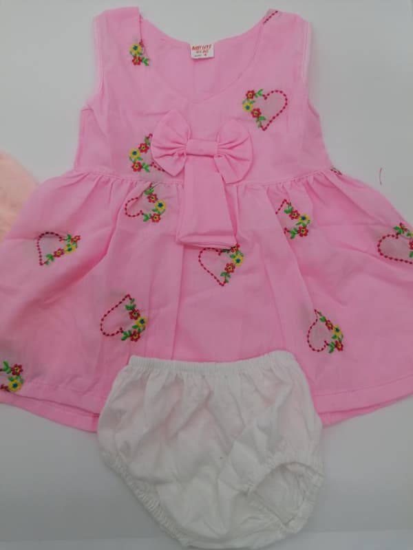 Pretty Baby Girls Embroidered Cotton Dress With Pants Length 16 Inches(41cm) 2 Colours