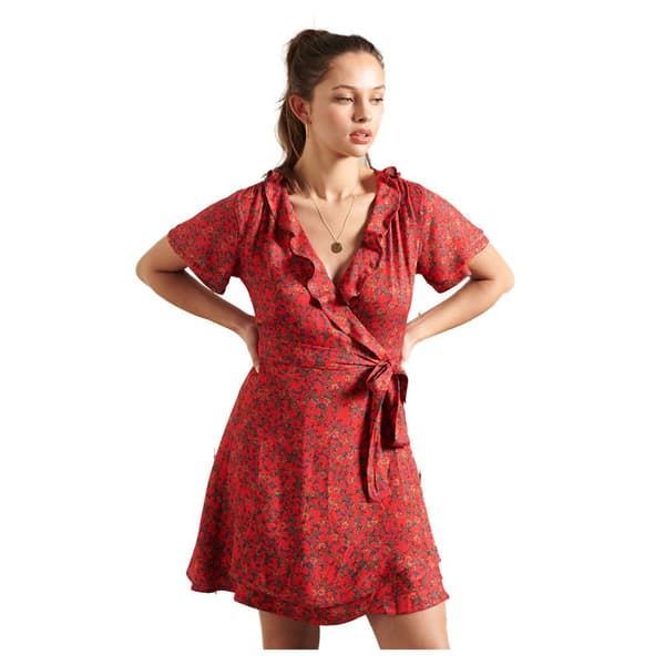 Superdry Kjole Summer Wrap Rød M Kvinde