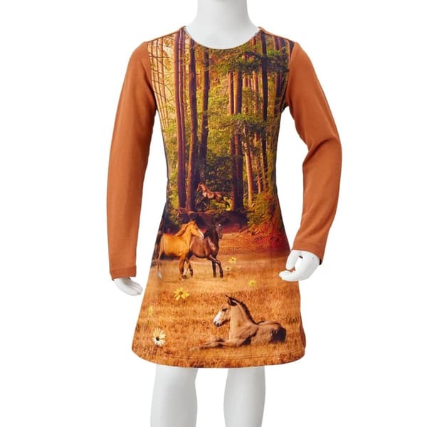 vidaXL Lasten pitkähihainen mekko konjakki 116