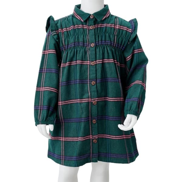 vidaXL Lasten pitkähihainen mekko röyhelöillä tummanvihreä 92