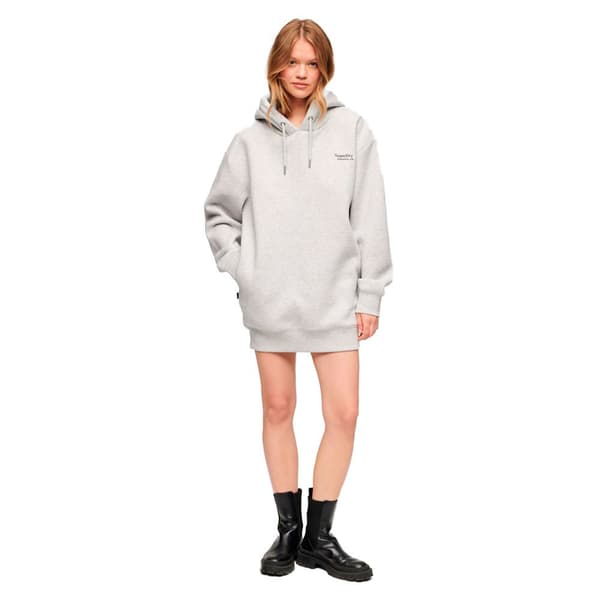 Superdry Pitkähihainen Lyhyt Mekko Essential Hooded Sweat Harmaa S-M Nainen