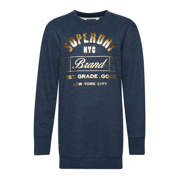 Superdry Långärmad Kort Klänning Luxe Metallic Logo Blå S Kvinna