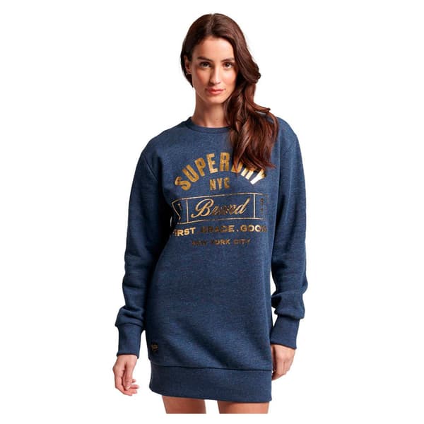 Superdry Långärmad Kort Klänning Luxe Metallic Logo Blå S Kvinna