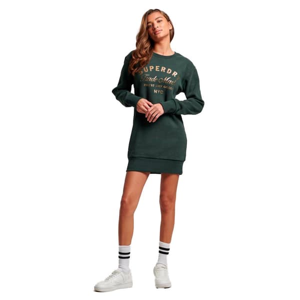 Superdry Långärmad Kort Klänning Luxe Metallic Logo Grönt XS Kvinna