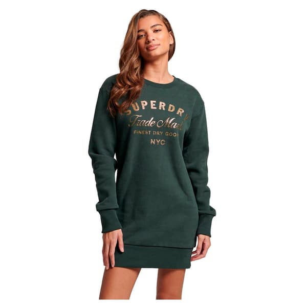 Superdry Långärmad Kort Klänning Luxe Metallic Logo Grönt XS Kvinna