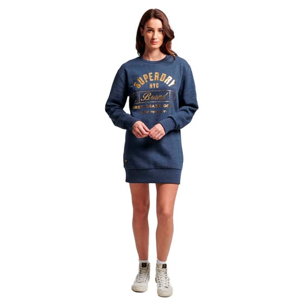 Superdry Pitkähihainen Lyhyt Mekko Luxe Metallic Logo Sininen XS Nainen