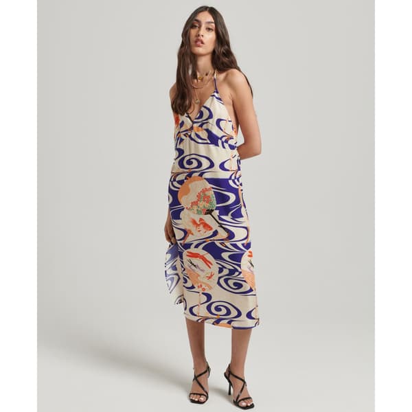 Superdry Klänning Vintage Midi Halter Slip Vit,Blå XL Kvinna