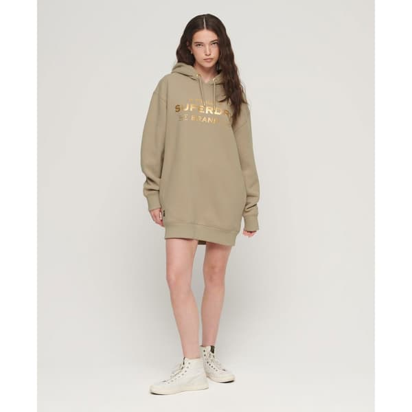 Superdry Langærmet Kort Kjole Luxe Metallic Logo Hood Grå 2XS-XS Kvinde