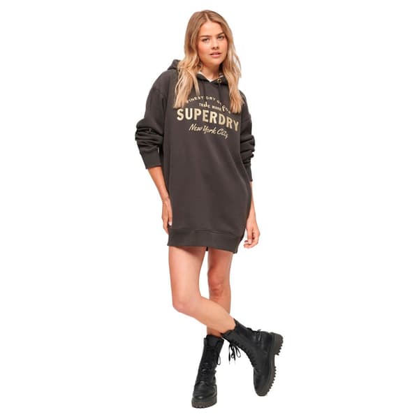 Superdry Långärmad Kort Klänning Luxe Metallic Logo Hood Svart 2XS-XS Kvinna