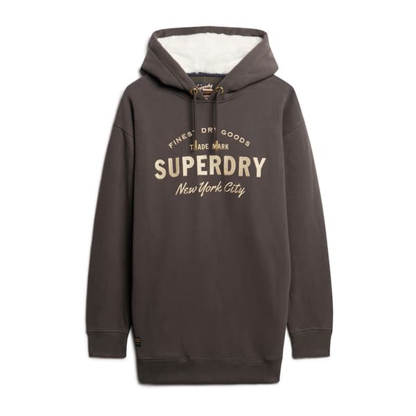 Superdry Långärmad Kort Klänning Luxe Metallic Logo Hood Svart 2XS-XS Kvinna