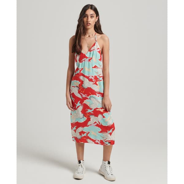 Superdry Kjole Vintage Midi Halter Slip Rød 2XS Kvinde