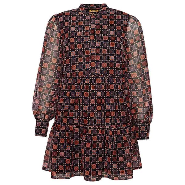 Superdry Langærmet Kort Kjole Tiered Brun XL Kvinde
