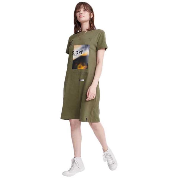 Superdry Kort Klänning Desert Graphic Grönt S Kvinna