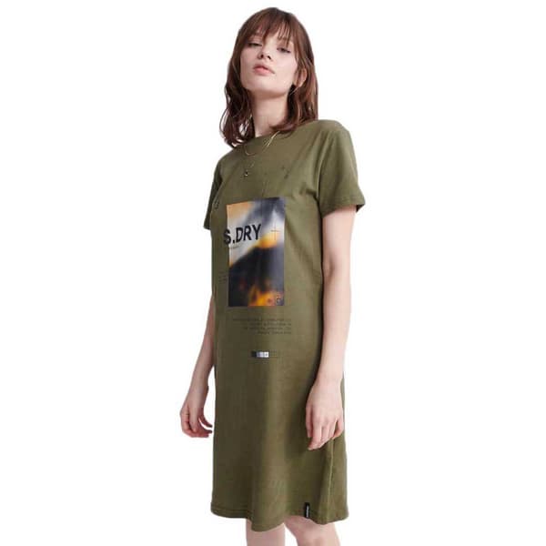 Superdry Kort Klänning Desert Graphic Grönt S Kvinna