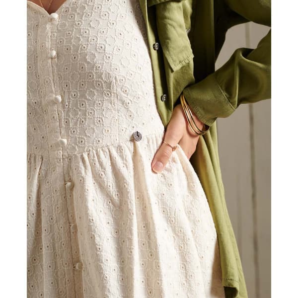 Superdry Lyhyt Mekko Broderie Mini Beige M Nainen