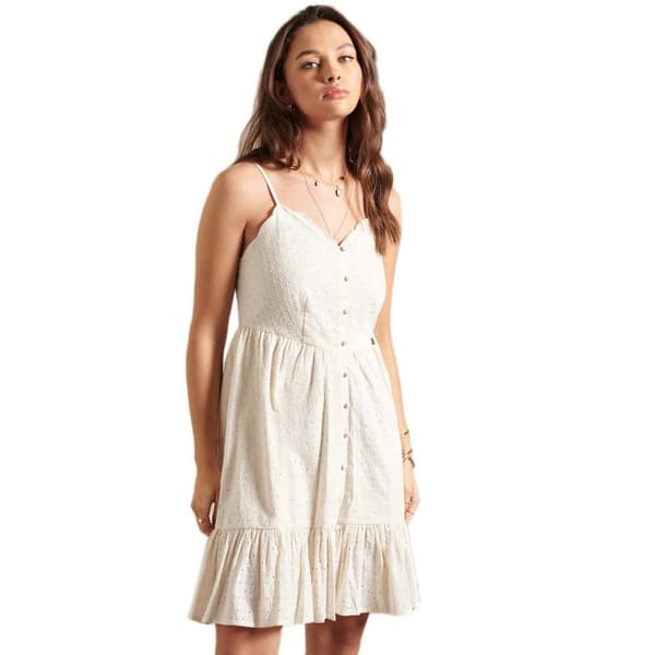 Superdry Kort Kjole Broderie Mini Beige M Kvinde