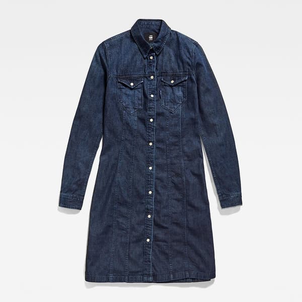 G-star Langærmet Kjole Tacoma Slim Flare Blå S Kvinde