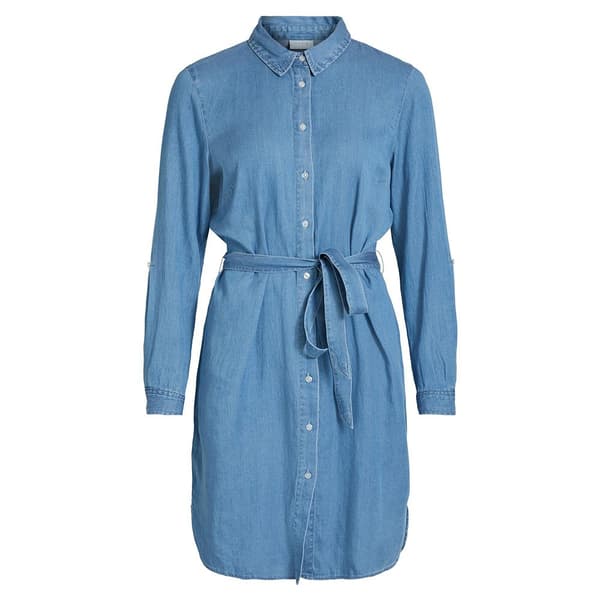 Vila Denim Långärmad Bälteklänning Bista Blå 34 Kvinna