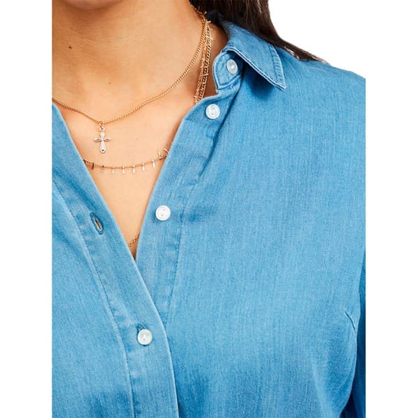 Vila Denim Långärmad Bälteklänning Bista Blå 34 Kvinna