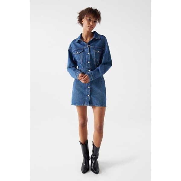 Salsa Jeans Kort Kjole 21007206 Blå L Kvinde