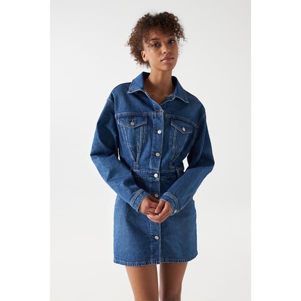Salsa Jeans Kort Kjole 21007206 Blå L Kvinde