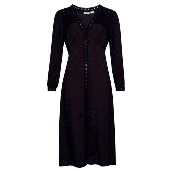 Superdry Långärmad Midiklänning Lace Trim Svart 2XS Kvinna