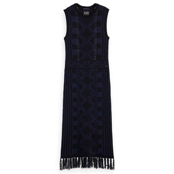 Scotch & Soda Tasaton Pitkä Mekko Fringe Hem Sininen S Nainen