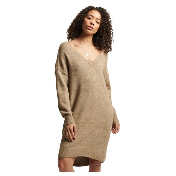 Superdry Klänning Studios Slouch V Knit Brun 2XS Kvinna
