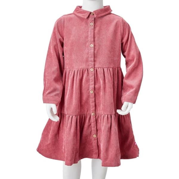 vidaXL Klänning med långa ärmar för barn corduroy gammelrosa 92