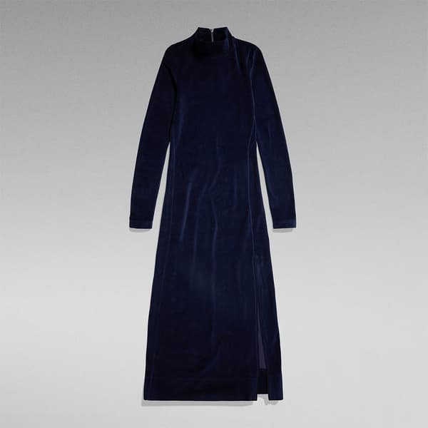 G-star Långärmad Kort Klänning Velvet Slit Blå S Kvinna